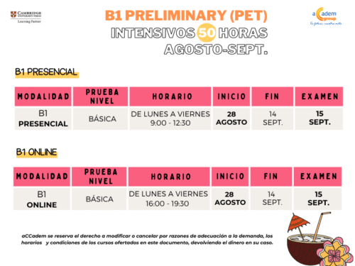 Horario curso B1 septiembre